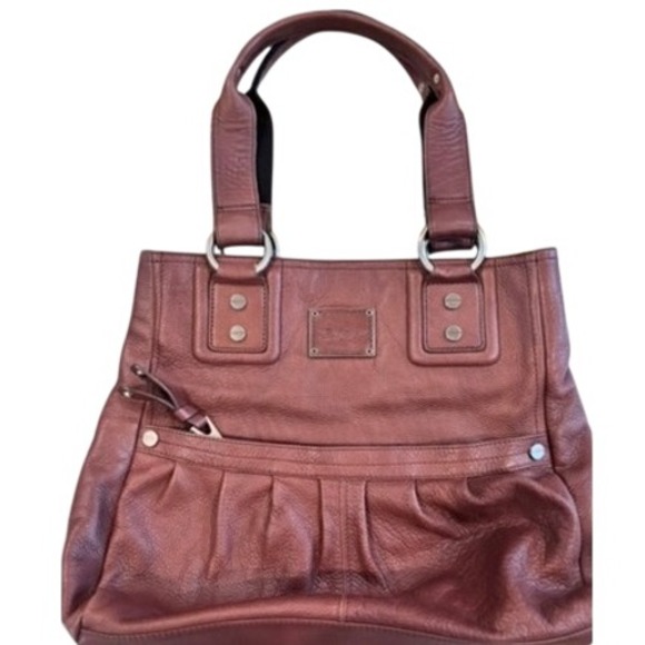b. makowsky Handbags - B Makowsky Vintage Cognac Brown Pebbled Leather Shoulder Bag Tote Silver